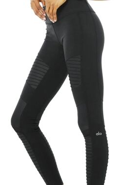 Alo Yoga High- Rise Dark Olive Green Moto-Style Leggings Size L